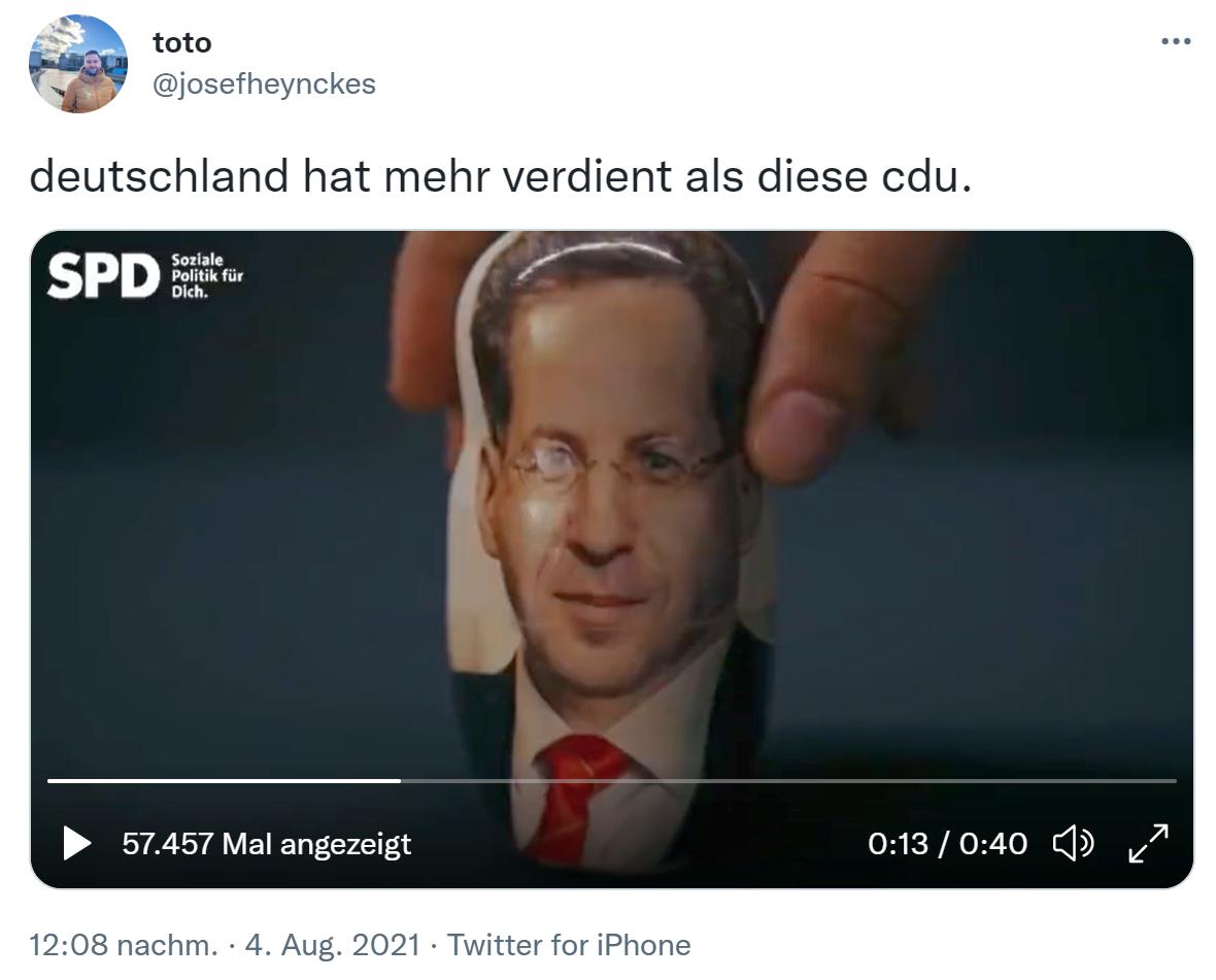 Abbildung 3: SPD-Wahlkampf-Video gepostet von einem Twitter-Nutzer am 4. August 2021 um 12:08, URL.
