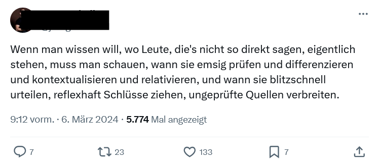 X/Twitter-Post vom 06.03.2024, anonymisiert.