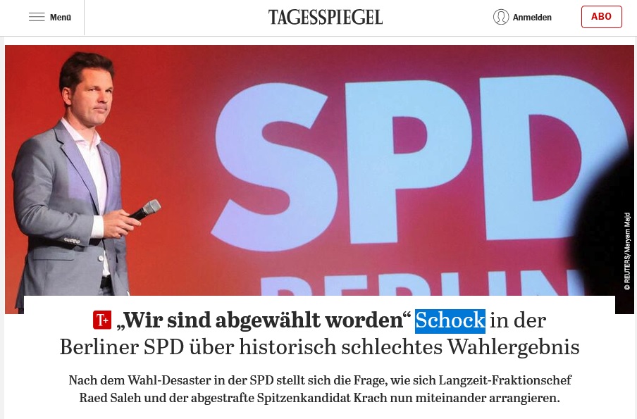Screenshot: "Schock" im Tagesspiegel
